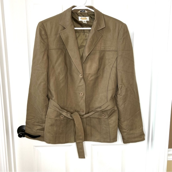 ⭐️ Talbots Italian Linen Woven Military Safari Belted Jacket Cinched Back Sz 10 - Picture 6 of 15